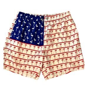 Men's‎ swim trunk Sz XL flamingo PALMTREE flag patriotic